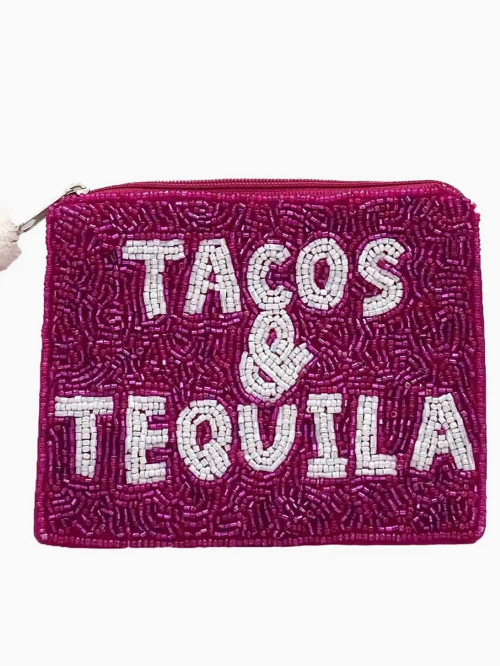Tacos & Tequila Beaded Coin Purse Fiesta Zipper Pouch NWOT